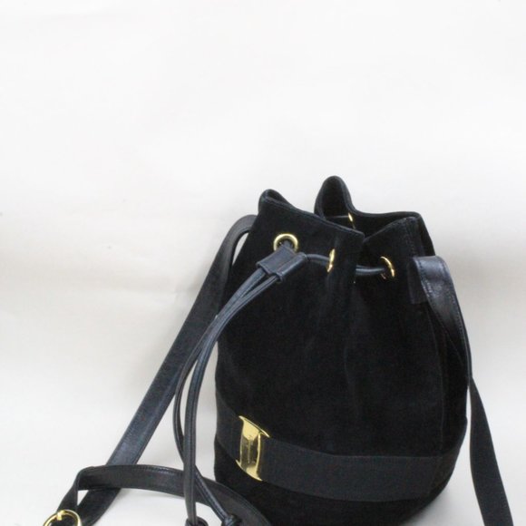 Authentic Salvatore Ferragamo Vara Suede Black Bow Drawstring Purse Handbag - Picture 4 of 16